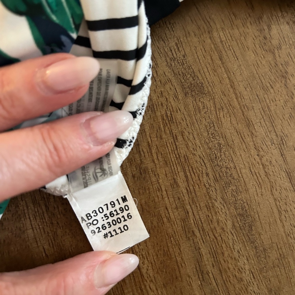 Cupshe Black & White Striped Top with Green Leaf Print One-Piece Swimsuit - Picture 7 of 10